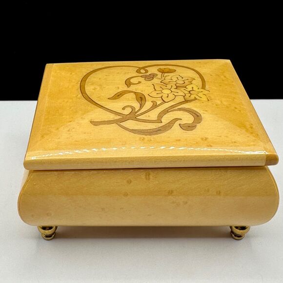 Jewelry Music Ring Box Heart and Flowers Wood Inlay Romance Made in Italy - Picture 1 of 8